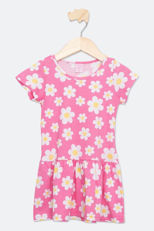 Vestido Infantil com Estampa Margarida Rosa Tam 1 a 3