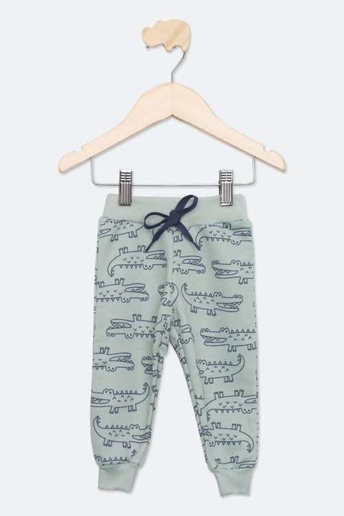 Calça Infantil Bebê em Moletom com Estampa Jacaré Verde Claro Tam P ao G