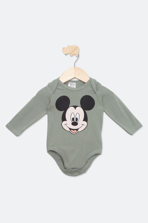 Body Infantil Bebê com Estampa Mickey Mouse Verde Tam P ao G