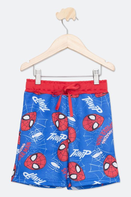 Bermuda Infantil em Moletom com Estampa Homem Aranha Azul Tam 4 a 10