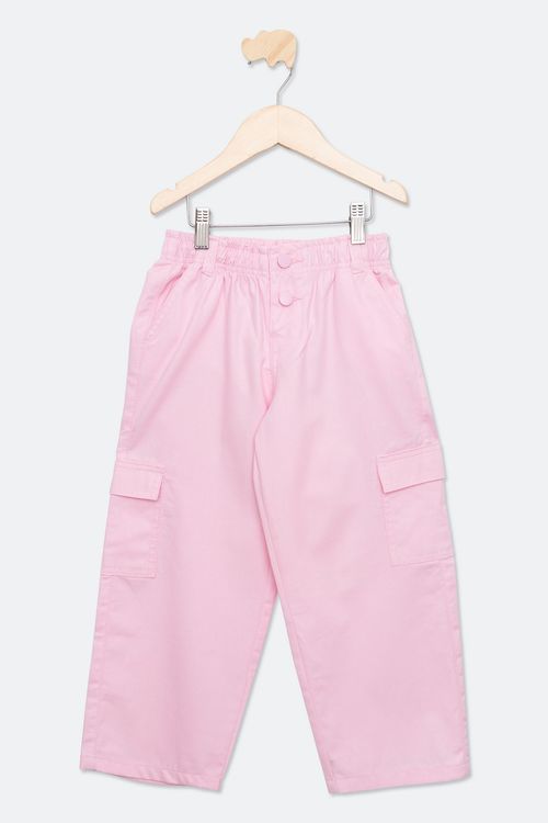 Calça Cargo Infantil Wide Leg Rosa Claro Tam 4 a 8