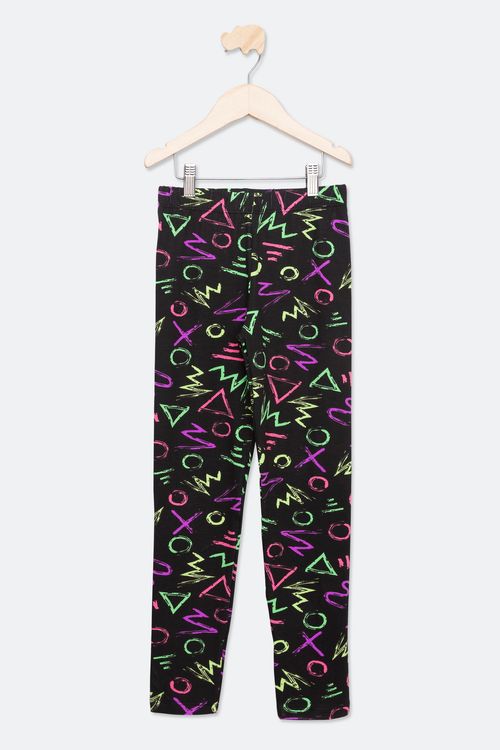 Calça Legging Juvenil com Estampa Formas Preta Tam 10 a 16