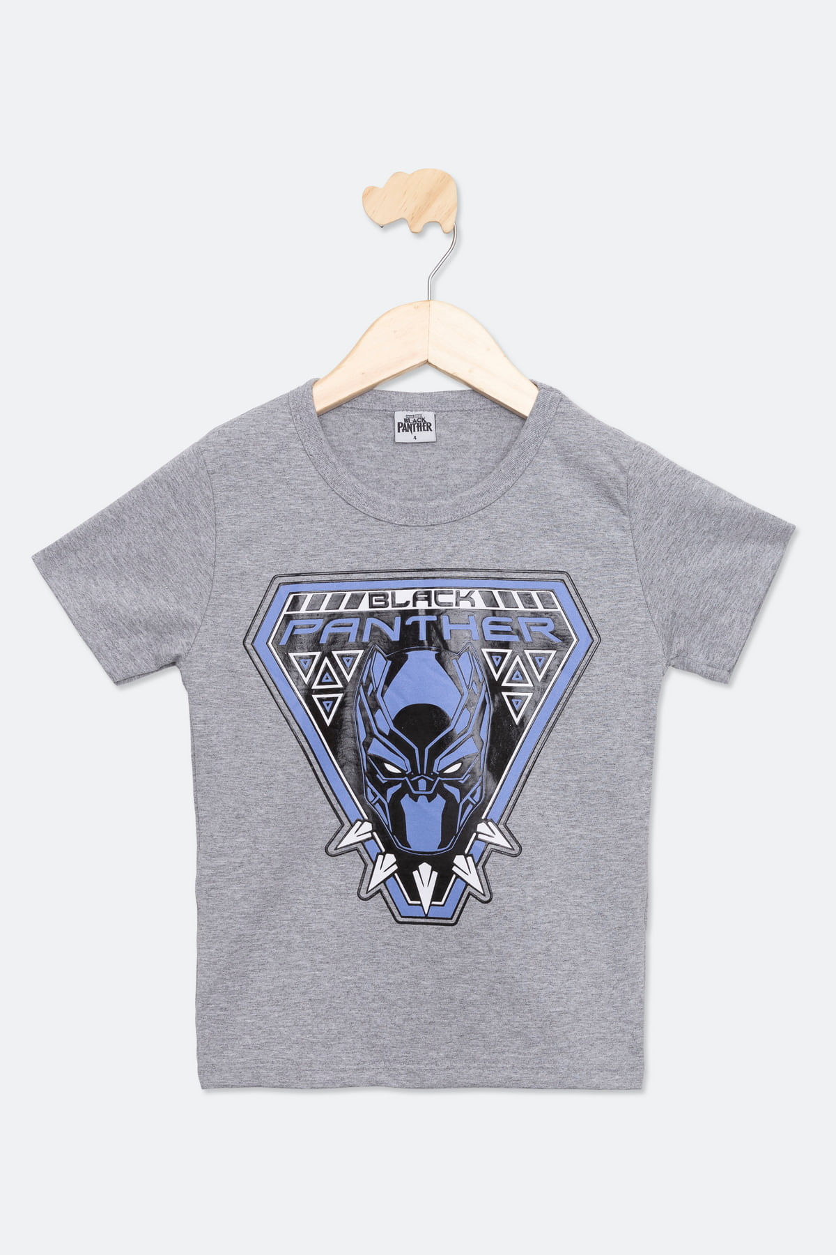 Camiseta Infantil Marvel Manga Curta Pantera Negra Mescla Cinza