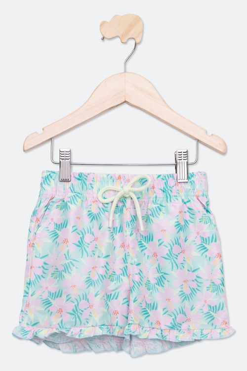 Shorts Infantil com Estampa Floral Verde Claro Tam 4 a 10