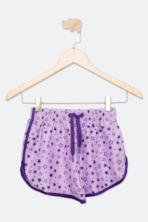 Shorts Juvenil com Estampa Estrelas Roxo Tam 10 a 16