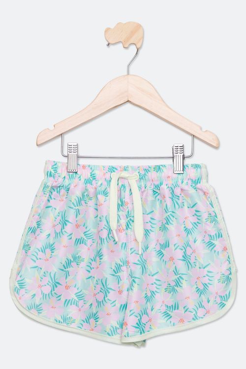 Shorts Juvenil com Estampa Floral Verde e Branco Tam 10 a 16