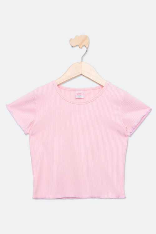 Blusa Cropped Juvenil em Ribana Rosa Claro Tam 10 a 16