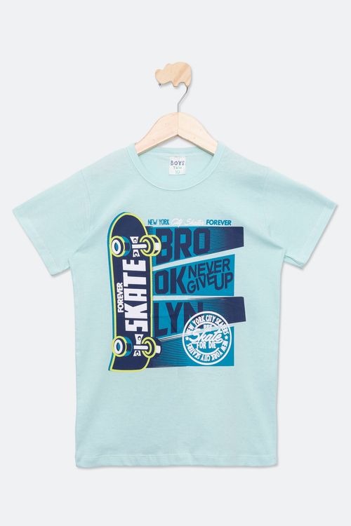 Camiseta Juvenil com Estampa Skate Verde Claro Tam 10 a 16