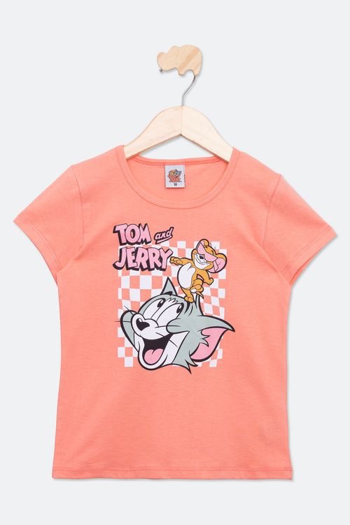 Blusa Infantil com Estampa Tom e Jerry Coral Tam 4 a 10