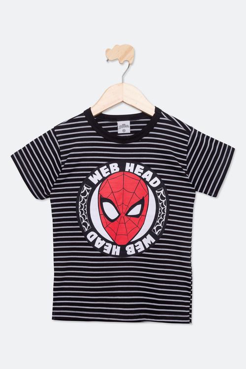 Camiseta Infantil com Estampa Spider Man Listrada Preta Tam 4 a 10