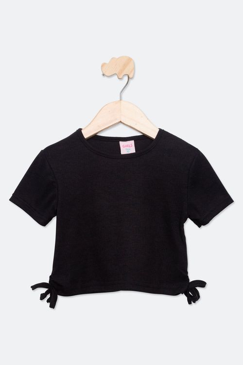 Blusa Cropped Juvenil em Colissê Preto Tam 10 a 16