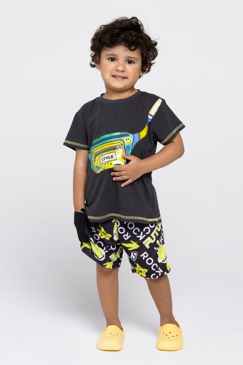 Bermuda Infantil Estampada Preta Tam 1 a 3