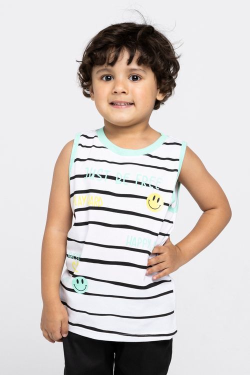 Regata Infantil com Estampa Smile Listrada Branca Tam 1 a 3