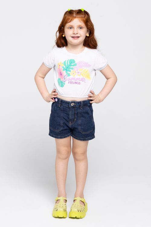 Shorts Jeans Infantil Azul Escuro Tam 4 a 8