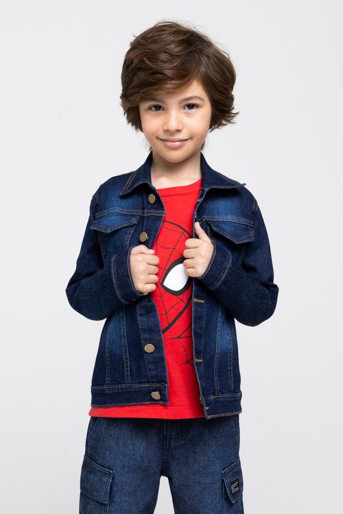 Jaqueta Jeans Infantil Azul Escuro Tam 4 a 8