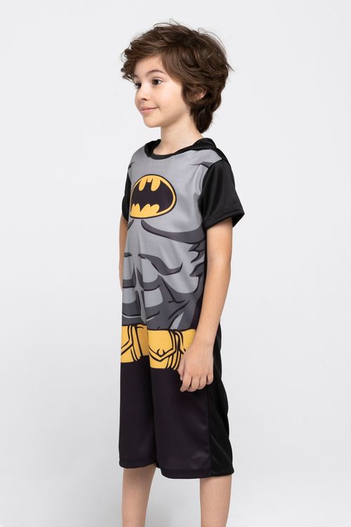 Macacão Infantil Fantasia Batman com Capuz Preto Tam 4 a 10