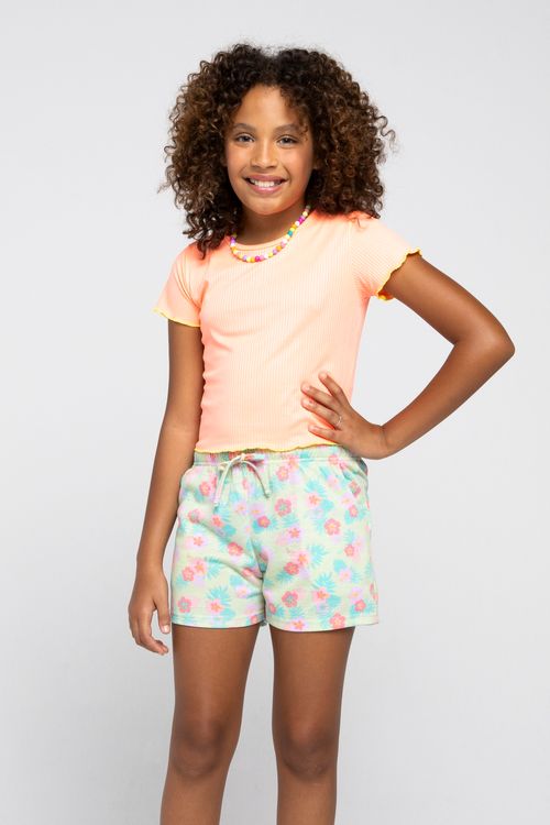Blusa Cropped Juvenil em Ribana Coral Tam 10 a 16