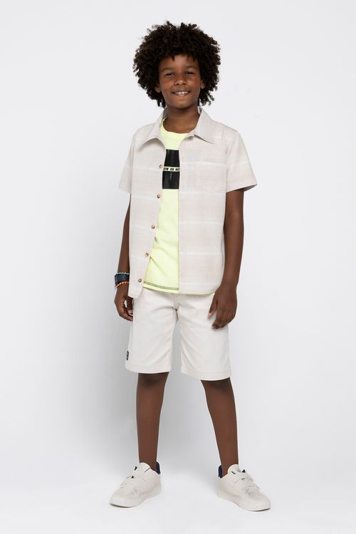 Camiseta Juvenil Menino Tam 10 a 16 Manga Comprida Eco Listrada Bege