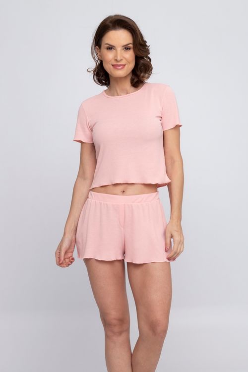 Pijama Feminino em Ribana Rosa Claro