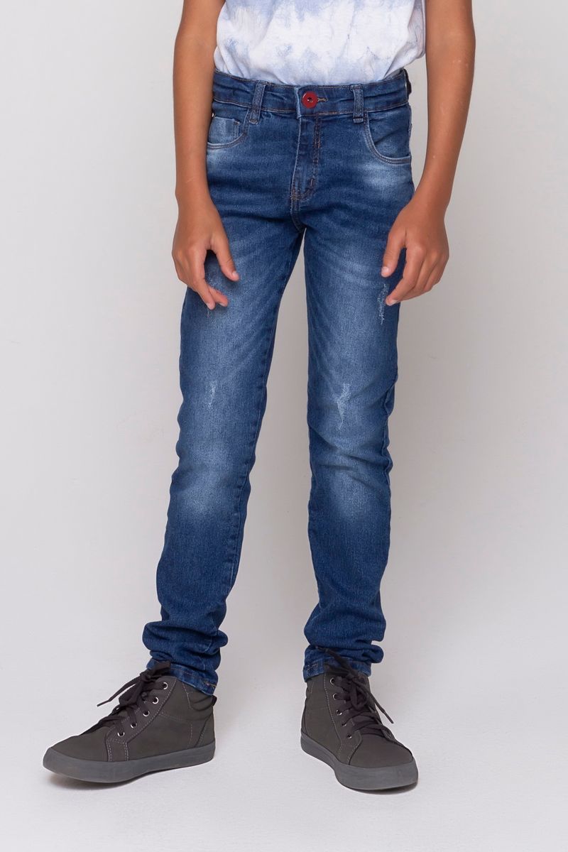 Calça Jeans Juvenil Menino Slim Azul Escuro Tam 10 a 16