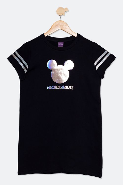 Vestido Juvenil com Estampa Mickey Holográfico Preto Tam 10 a 16