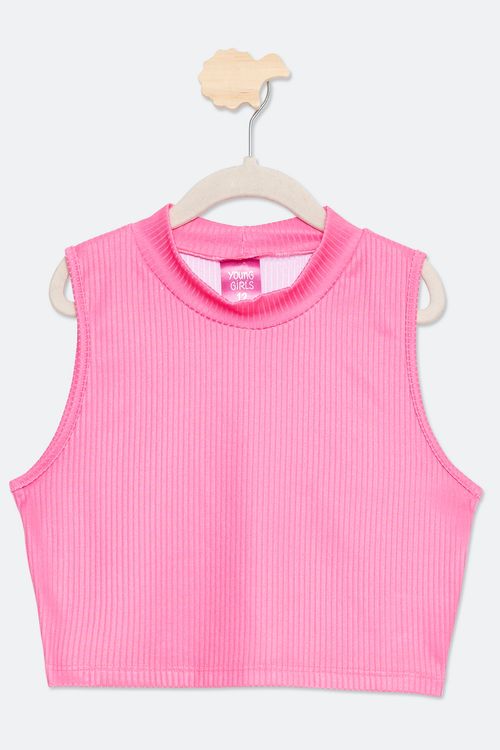 Regata Cropped Juvenil em Ribana Rosa Tam 10 a 16