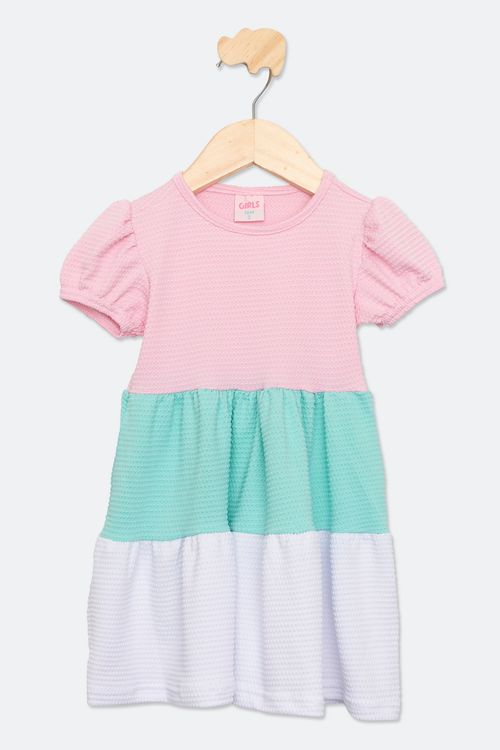 Vestido Infantil Três Marias Rosa Verde e Branco Tam 1 a 3