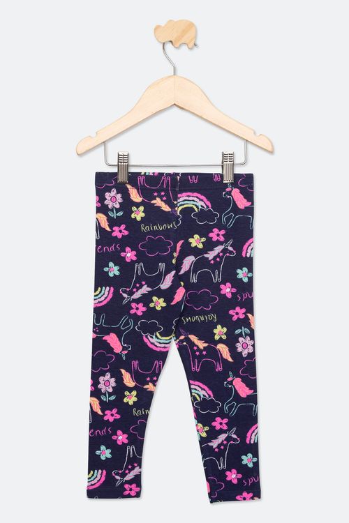 Calça Legging Infantil com Estampa Divertida Azul Marinho Tam 1 a 3