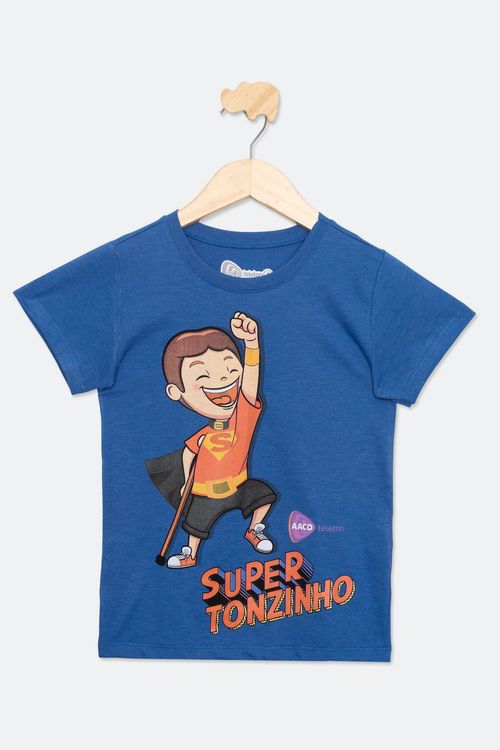 Camiseta Infantil com Estampa Super Tonzinho Teleton Azul Tam 4 a 10