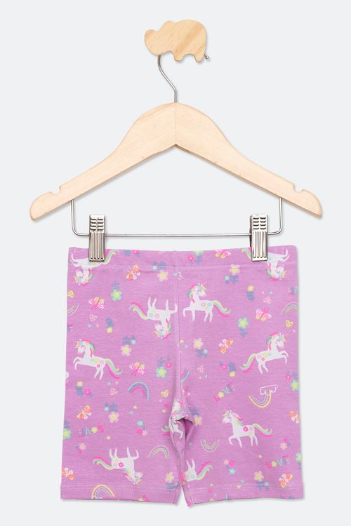 Bermuda Ciclista Infantil com Estampa Unicórnio Lilás Tam 1 a 3