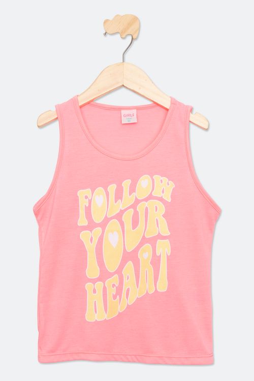 Regata Juvenil com Estampa Heart Rosa Tam 10 a 16