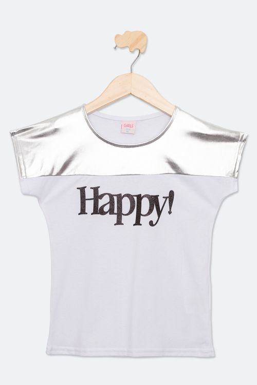Blusa Juvenil com Estampa Happy Branca Tam 10 a 16