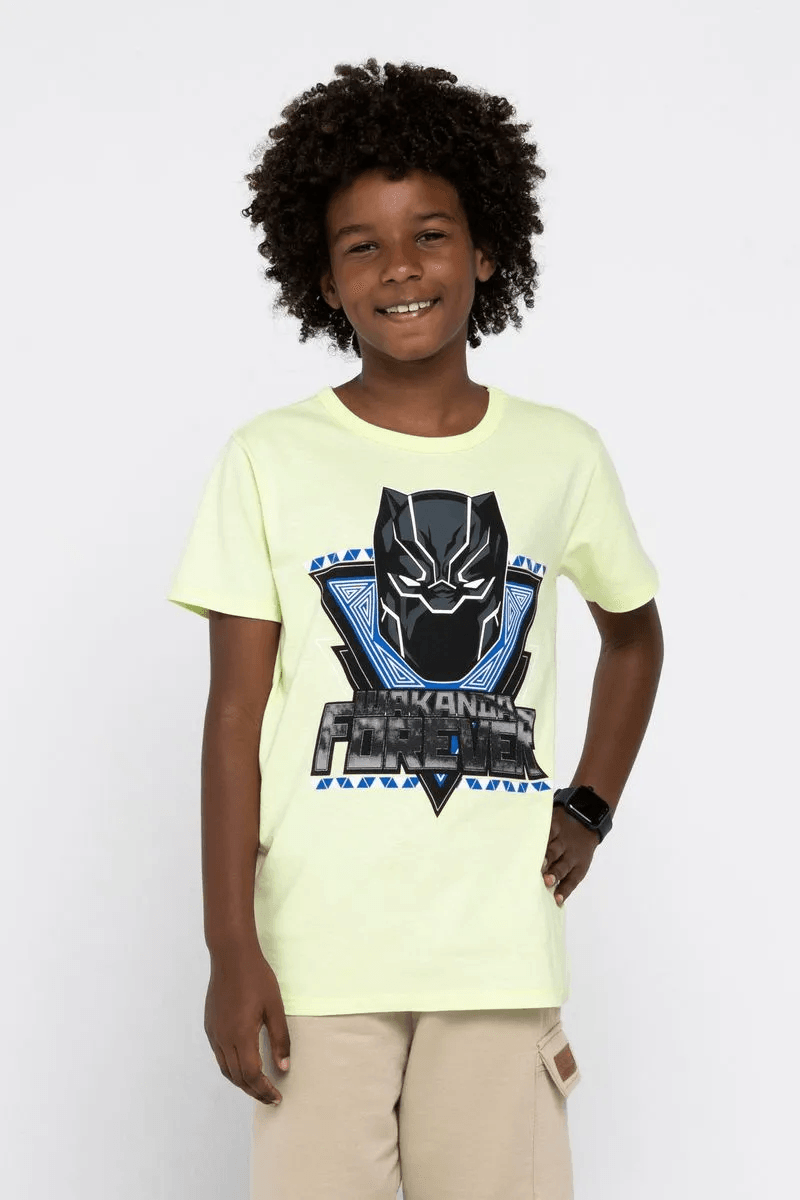 Camiseta juvenil Pantera Negra preta, Marvel