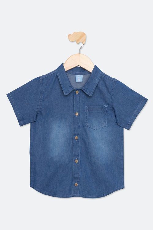 Camisa Jeans Infantil Azul Médio Tam 4 a 8