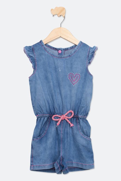 Macaquinho Infantil Menina Tam 4 a 8 Jeans Médio