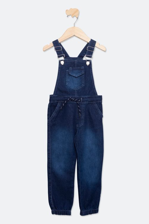 Jardineira Infantil Menino Tam 1 a 3 Jeans Longa Detalhes