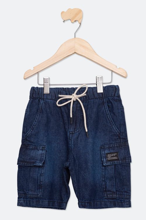 Bermuda Jeans Infantil Cargo Azul Escuro Tam 4 a 8