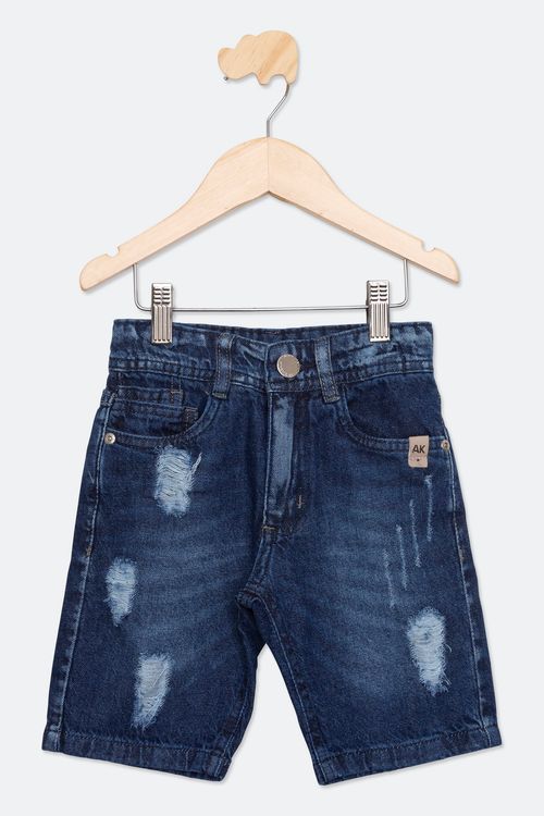 Bermuda Jeans Infantil com Puídos Azul Escuro Tam 4 a 8