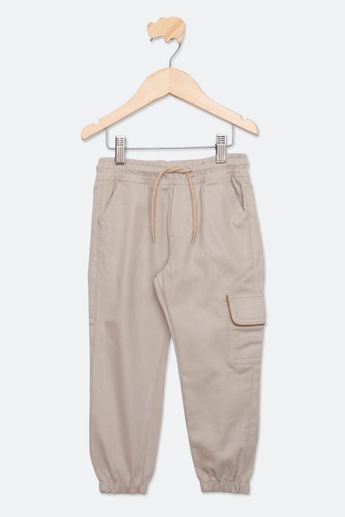 Calça Jogger Infantil Cargo em Sarja Bege Tam 1 a 3