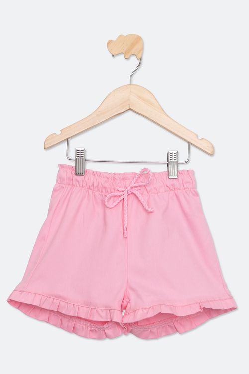 Shorts Infantil em Sarja com Babado Rosa Claro Tam 1 a 3