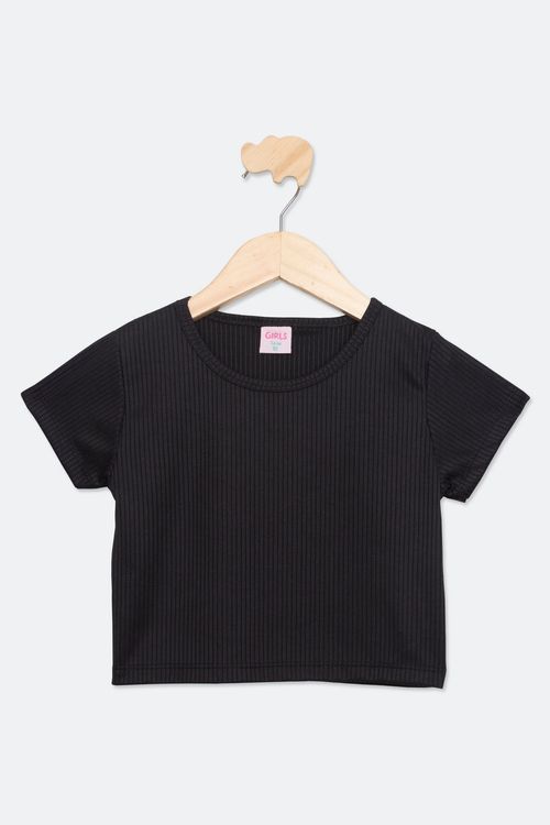 Blusa Juvenil Menina Tam 10 a 16 Ribana Básica Alface Preto