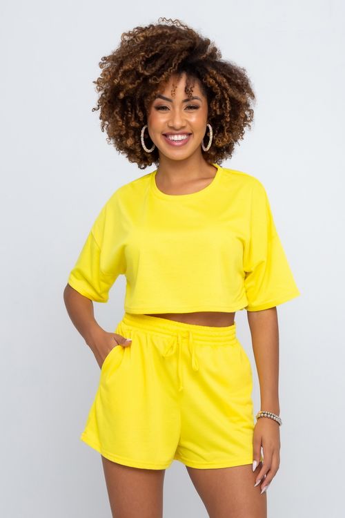 Blusa Cropped Feminina em Moletinho Fashion Amarela