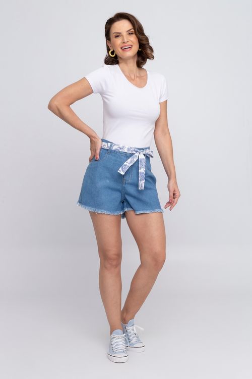 Shorts Feminino Jeans com Cinto Médio