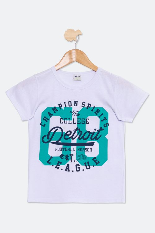 Camiseta Infantil com Estampa Detroit Branca Tam 4 a 8