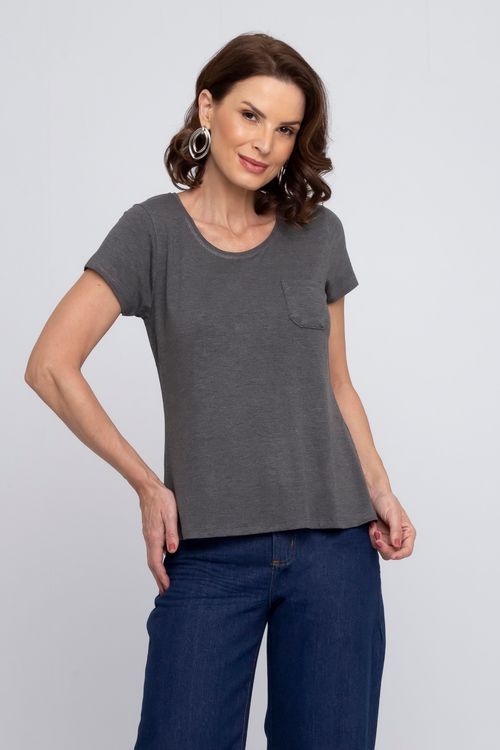 Blusa Feminina Promo Viscolycra Lisa com Bolsos Mescla