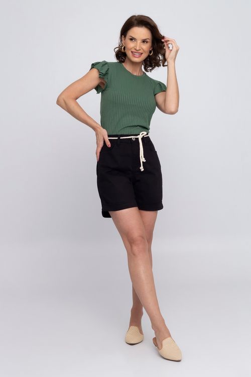 Shorts Feminino Mesa Sarja Caderno Preto