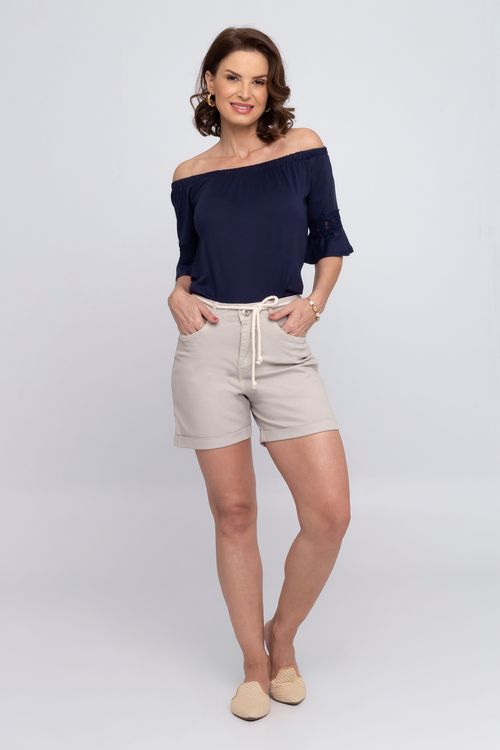 Shorts Feminino Mesa Sarja Caderno Bege