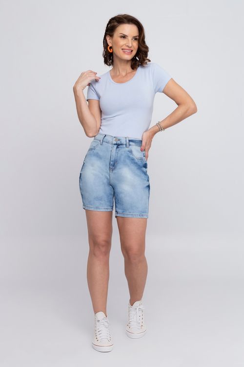 Bermuda Jeans Feminina Meia Coxa Azul Claro