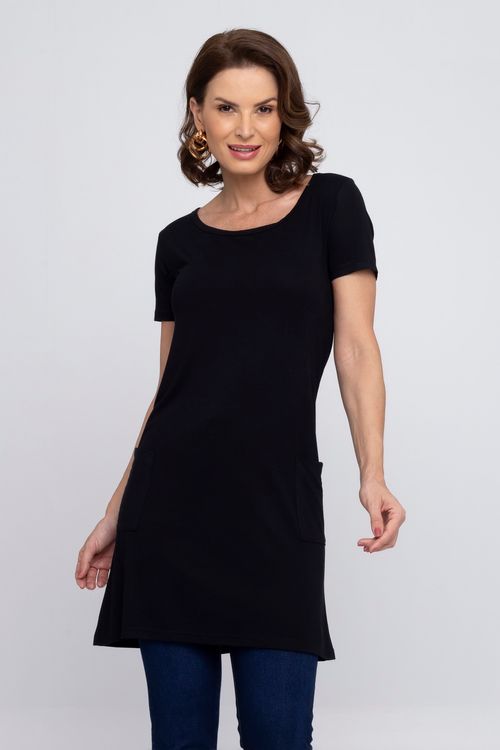 Vestido Legging Feminino Casual com 2 Bolsos Preto