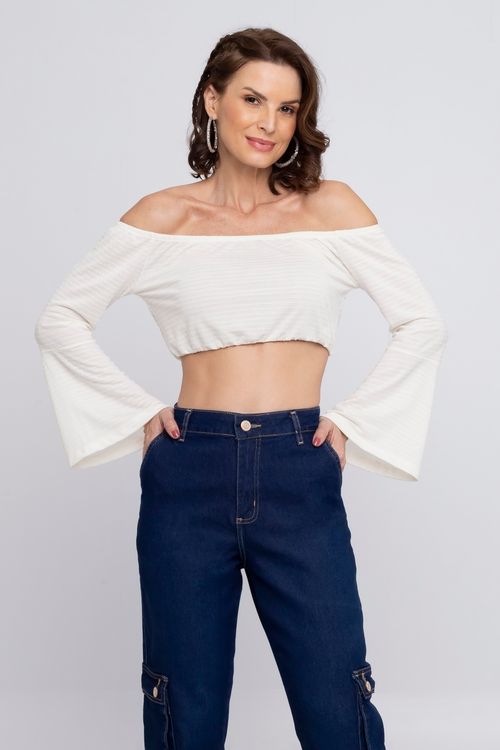 Blusa Cropped Feminina Ciganinha Romântico Branca